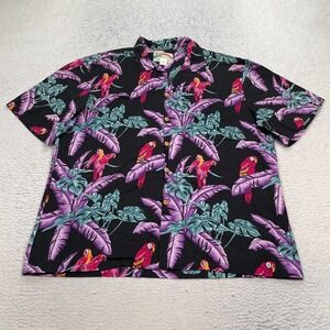 Vintage Paradise Found Shirt Men's XL Magnum PI Parrot Hawaiian Black Purple
